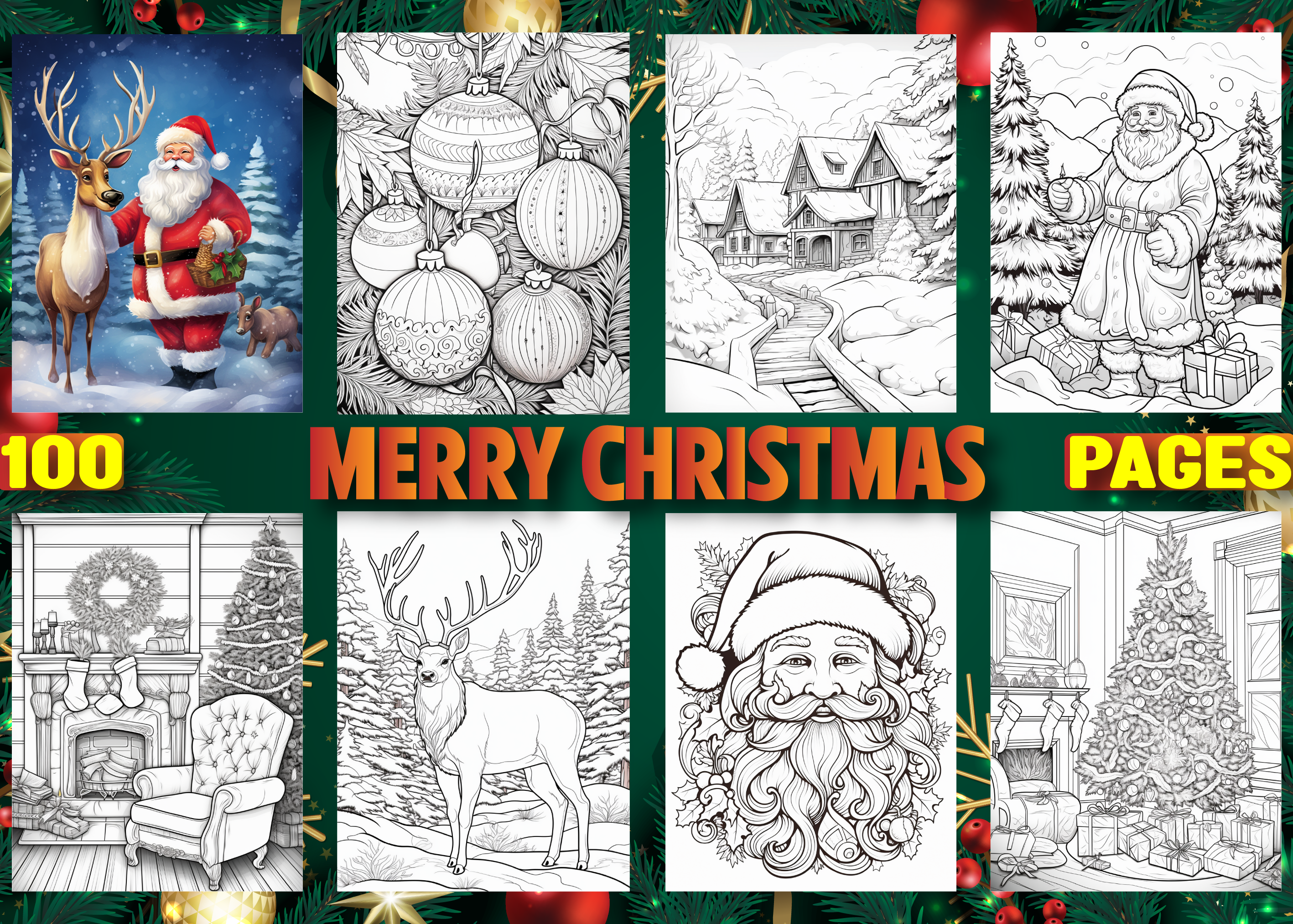 100 Christmas Coloring Pages for Adults