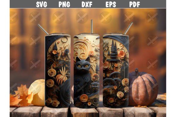 3D Halloween Black Cat Tumbler Wrap Graphic Tumbler Wraps By EpicDigitalArtStudio