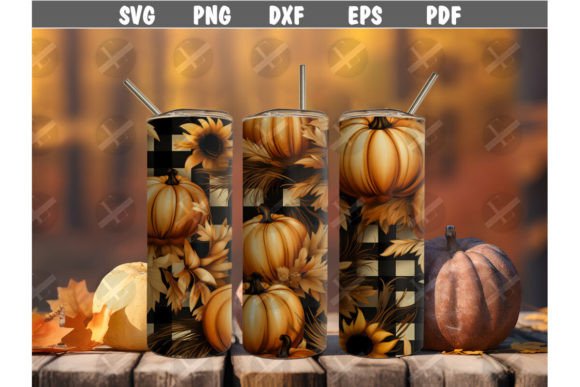 3D Plaid Autumn Pumpkins Tumbler Wrap