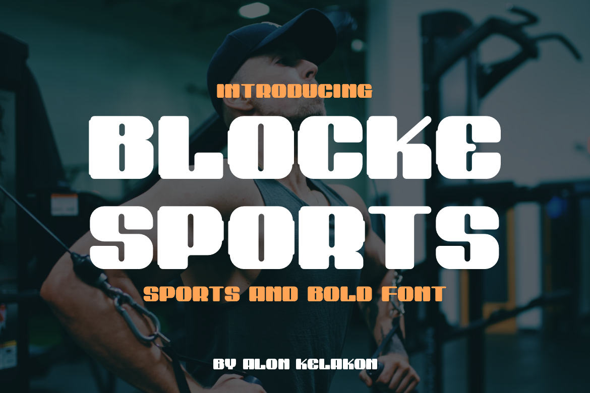 Blocke Sports font preview in a blocky athletic style