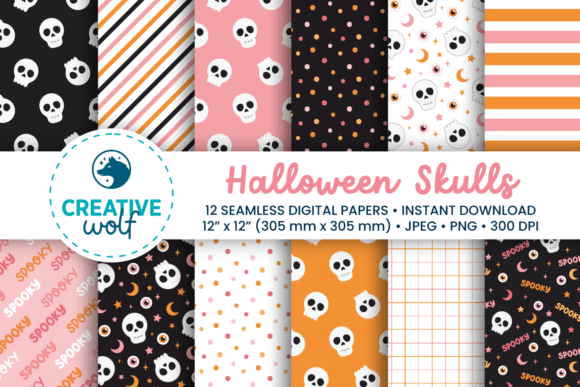 Skulls Halloween Digital Paper Pack