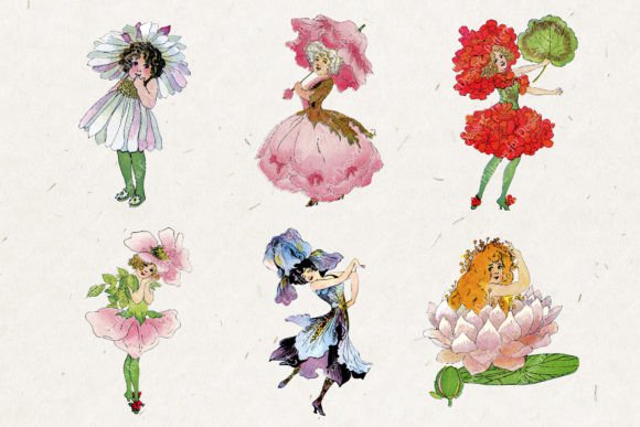 Vintage Fairy Flowers Clip Art Gráfico por Patterns for Dessert · Creative  Fabrica