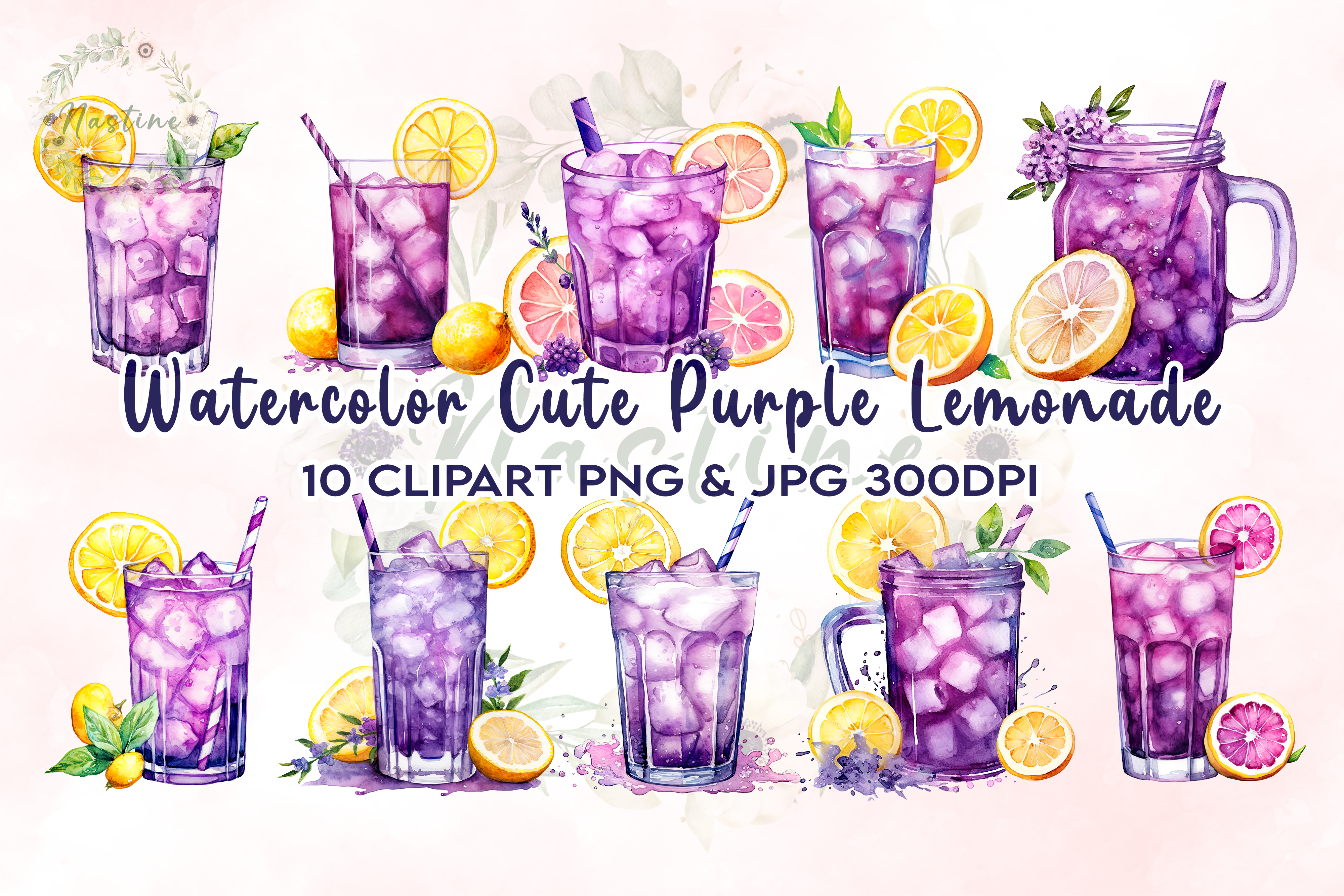 Watercolor Cute Purple Lemonade Clipart Graphic by Nastine · Creative Fabrica