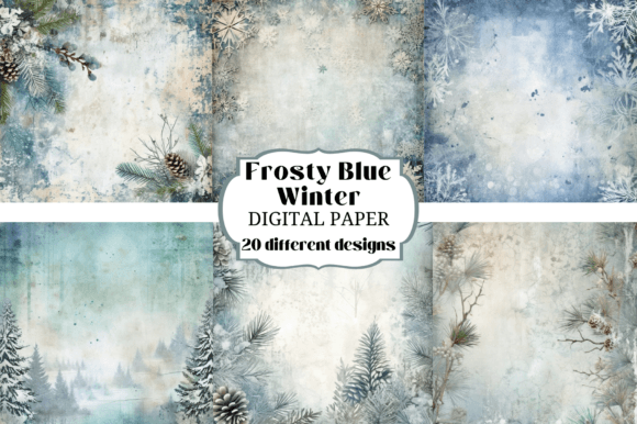 20 Frosty Blue Winter Digital Papers