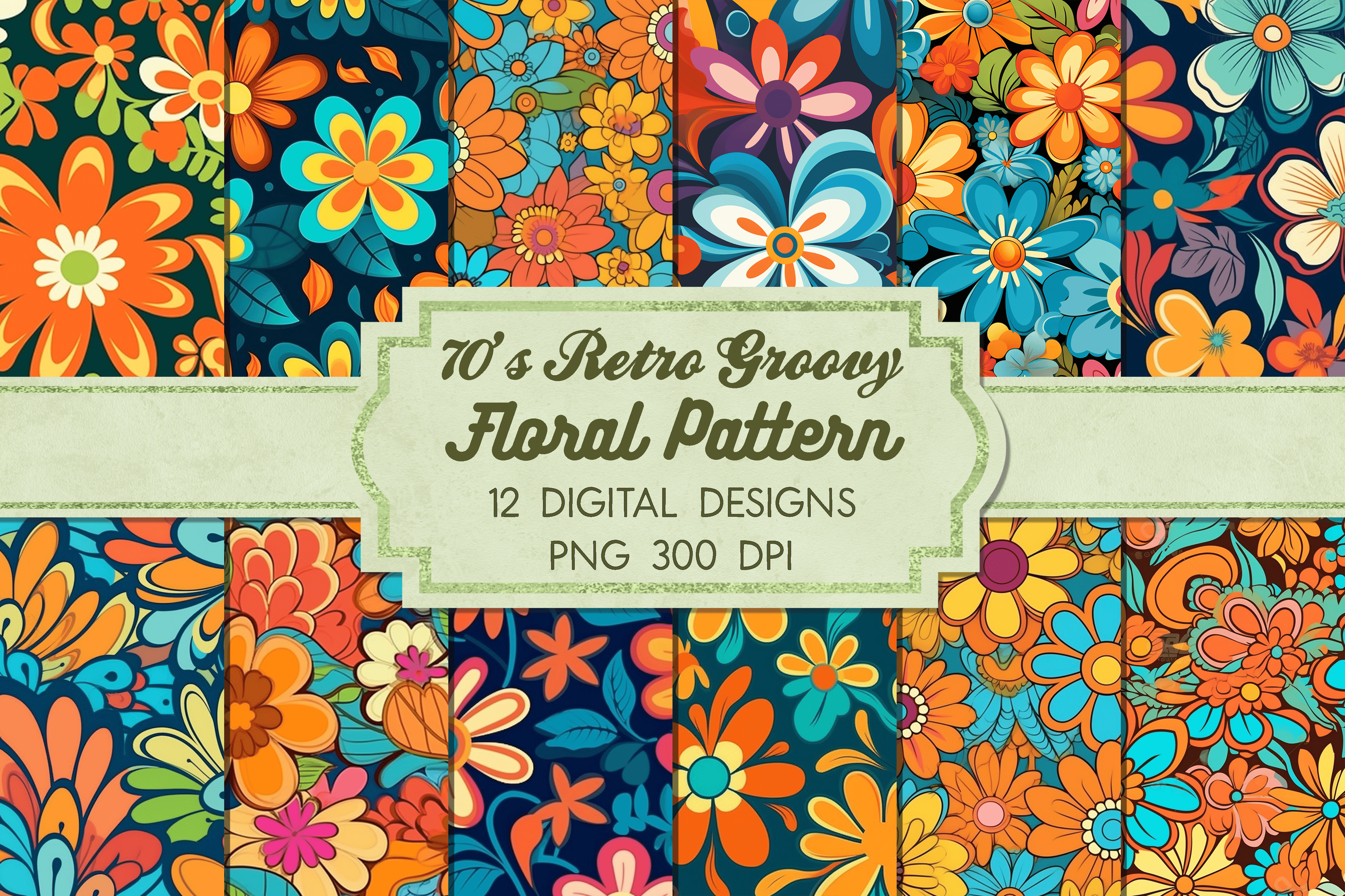 70s Retro Groovy Floral Pattern Pack Graphic by mragjaza · Creative Fabrica