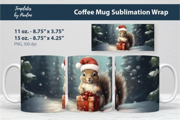 Cute Christmas Squirrel Coffee Mug Wrap Graphics
