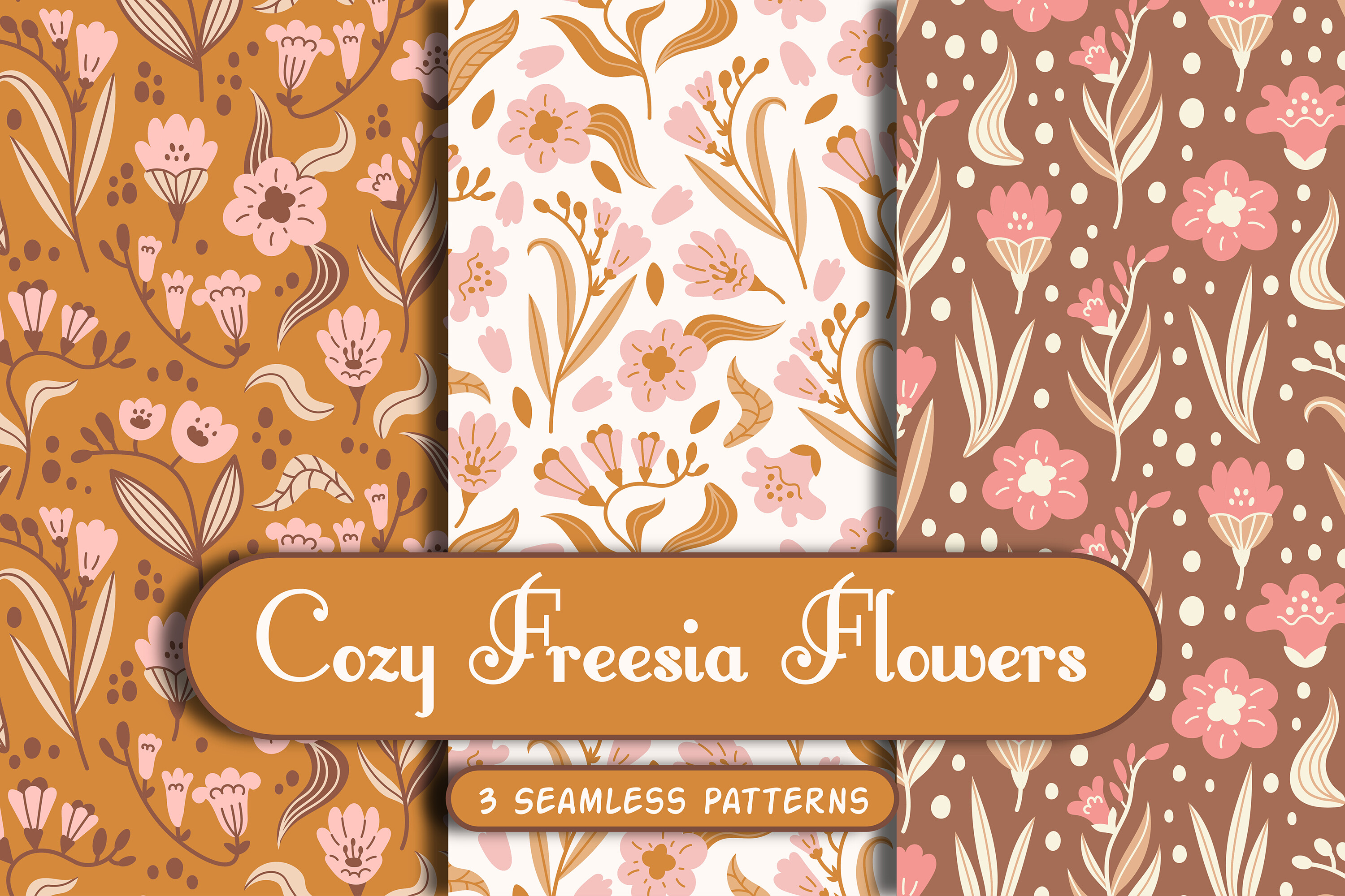 Cozy Freesia Flowers Seamless Patterns Graphic by Rin Green · Creative ...