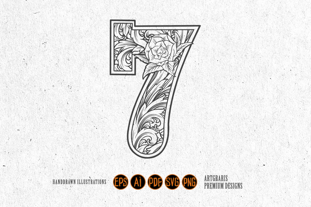 Elegant Number 7 Monogram Logo Flourish Graphic by artgrarisstudio