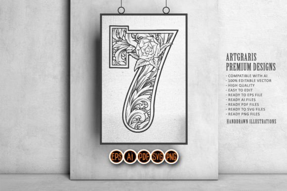 Elegant Number 7 Monogram Logo Flourish Graphic by artgrarisstudio