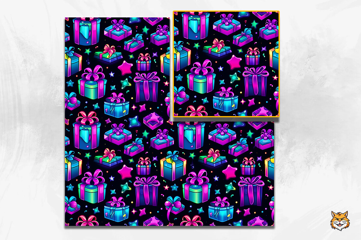 Neon Christmas Gift Seamless Pattern Graphic by Meow.Backgrounds ...