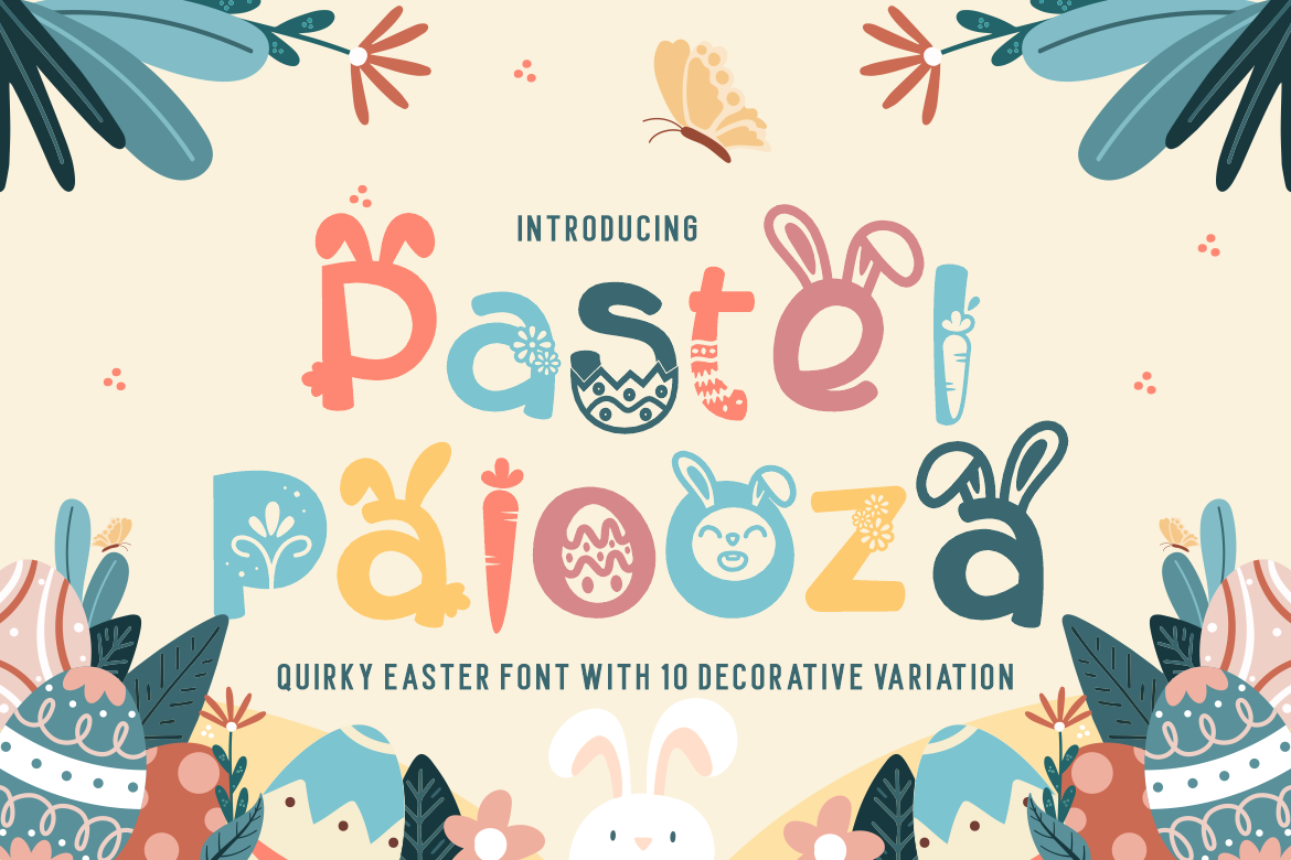 Pastel Palooza font preview, decorative lettering for spring and Easter designs