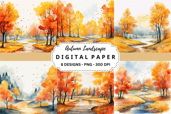 Autumn Landscape Watercolor Background