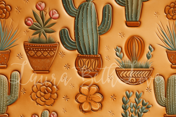 Cactus Embossed Tooled Leather Textures Graphic by Laura Beth Love   Creative Fabrica