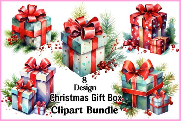 Christmas Gift Box Clipart PNG Bundle