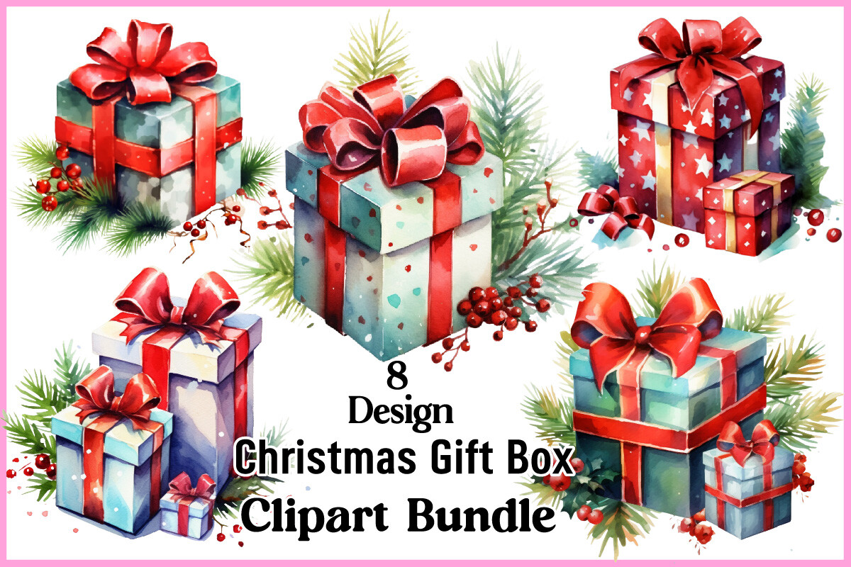 Christmas Gift Box Clipart PNG Bundle