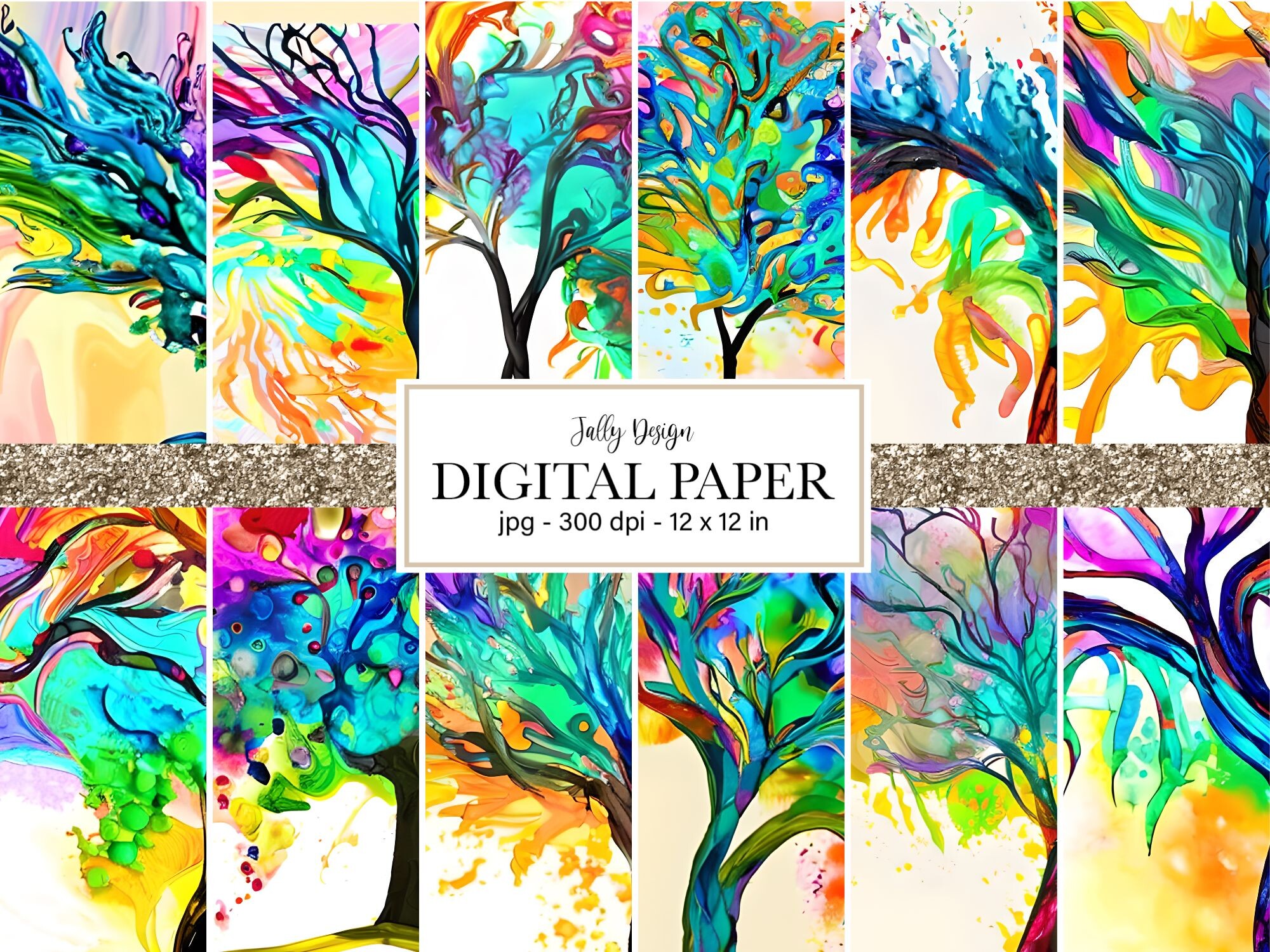 Colorful Abstract Trees Digital Paper Graphic by jallydesign · Creative ...