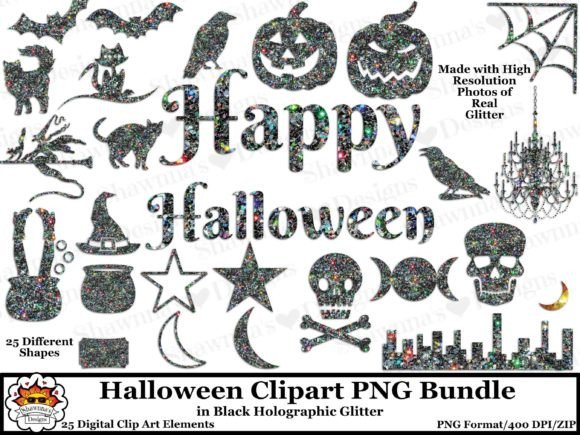 Halloween Clip Art Black Glitter Set