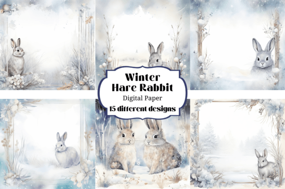 Winter Hare Rabbit Bunny Digital Paper