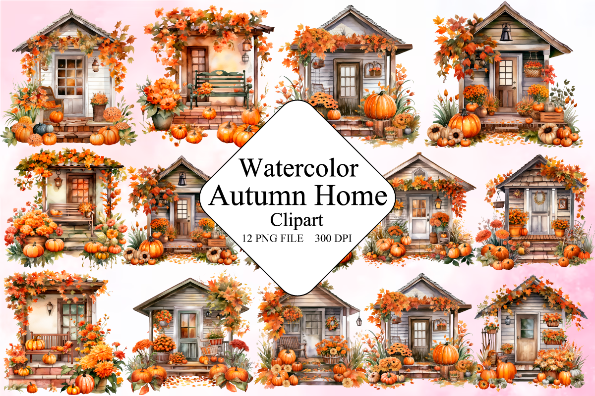 Watercolor Autumn Home Clipart Graphic by SD Design · Creative Fabrica