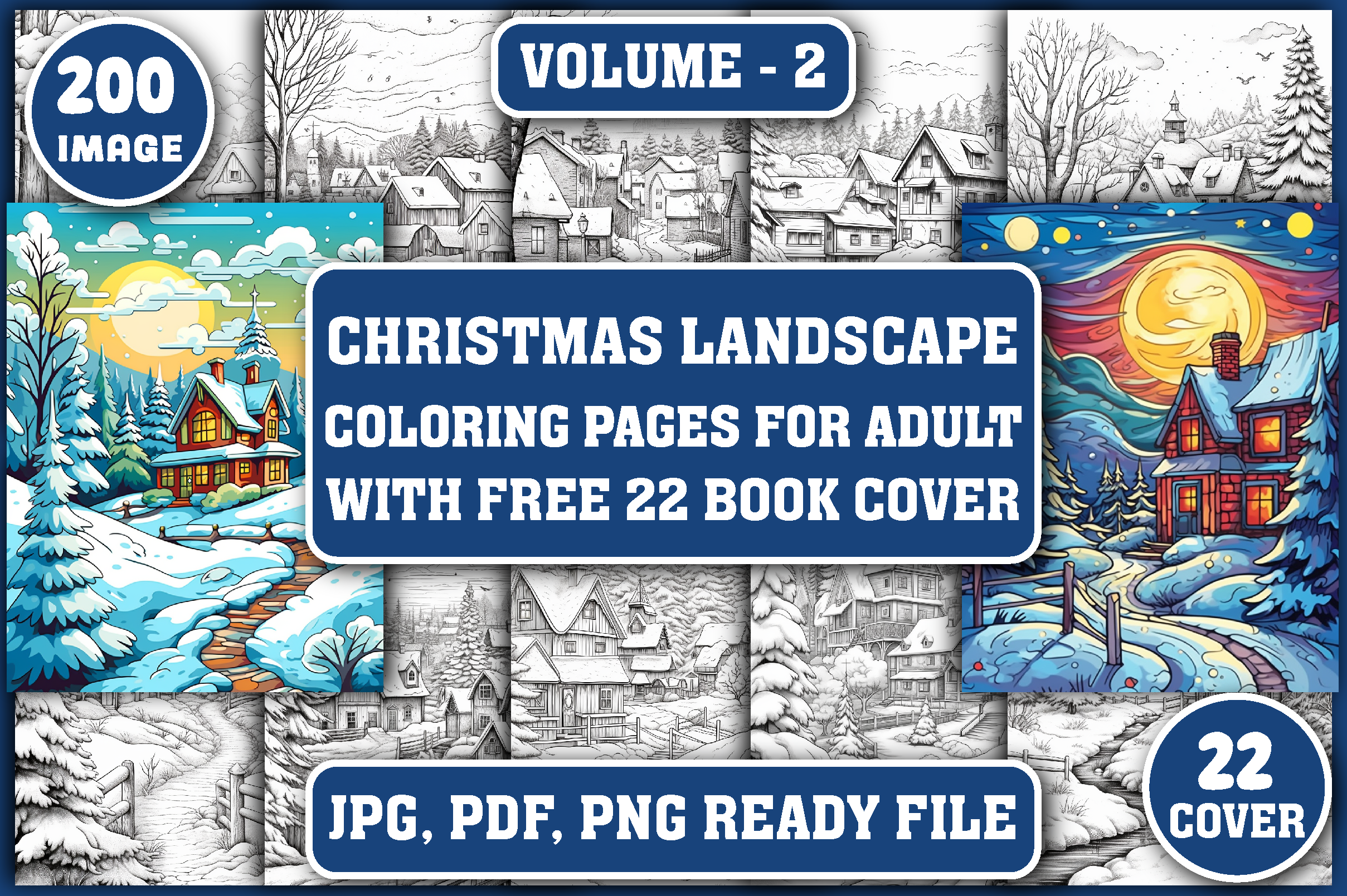 200 Christmas Landscape Coloring Page V2