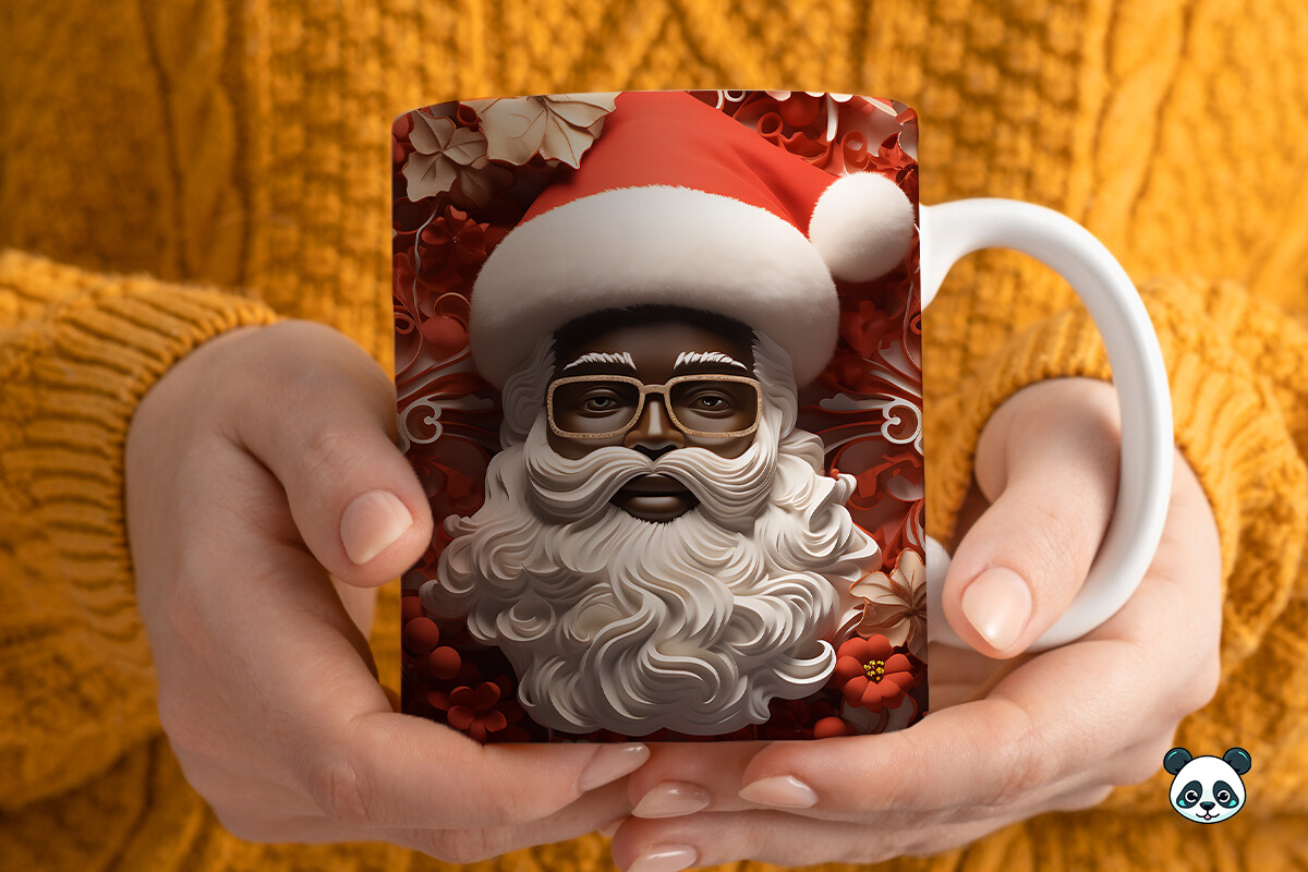 3D Black Santa Mug Wrap Sublimation Graphic by Pandastic · Creative Fabrica