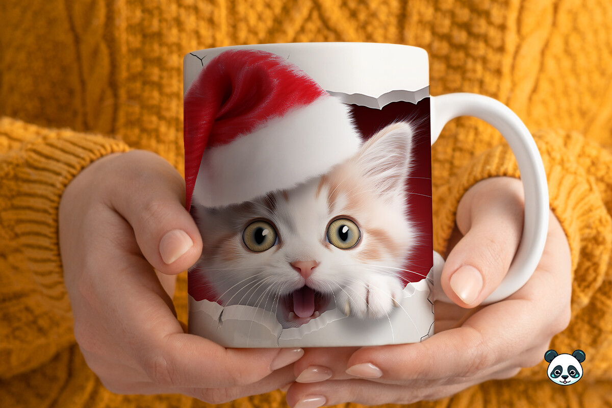 3D Christmas Cat Mug Wrap Sublimation Graphic by Pandastic · Creative ...