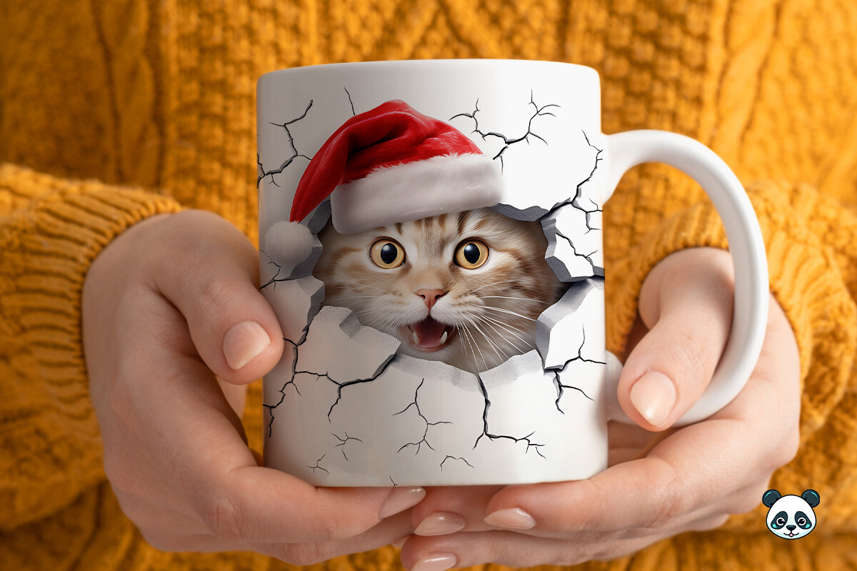 3D Christmas Cat Mug Wrap Sublimation Graphic by Pandastic · Creative ...