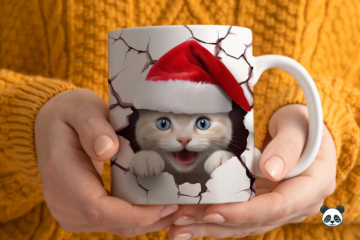 3D Christmas Cat Mug Wrap Sublimation Graphic by Pandastic · Creative ...