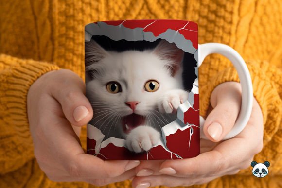 3d Christmas Cat Mug Wrap Sublimation Graphics