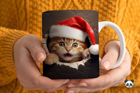3d Christmas Cat Mug Wrap Sublimation Graphics