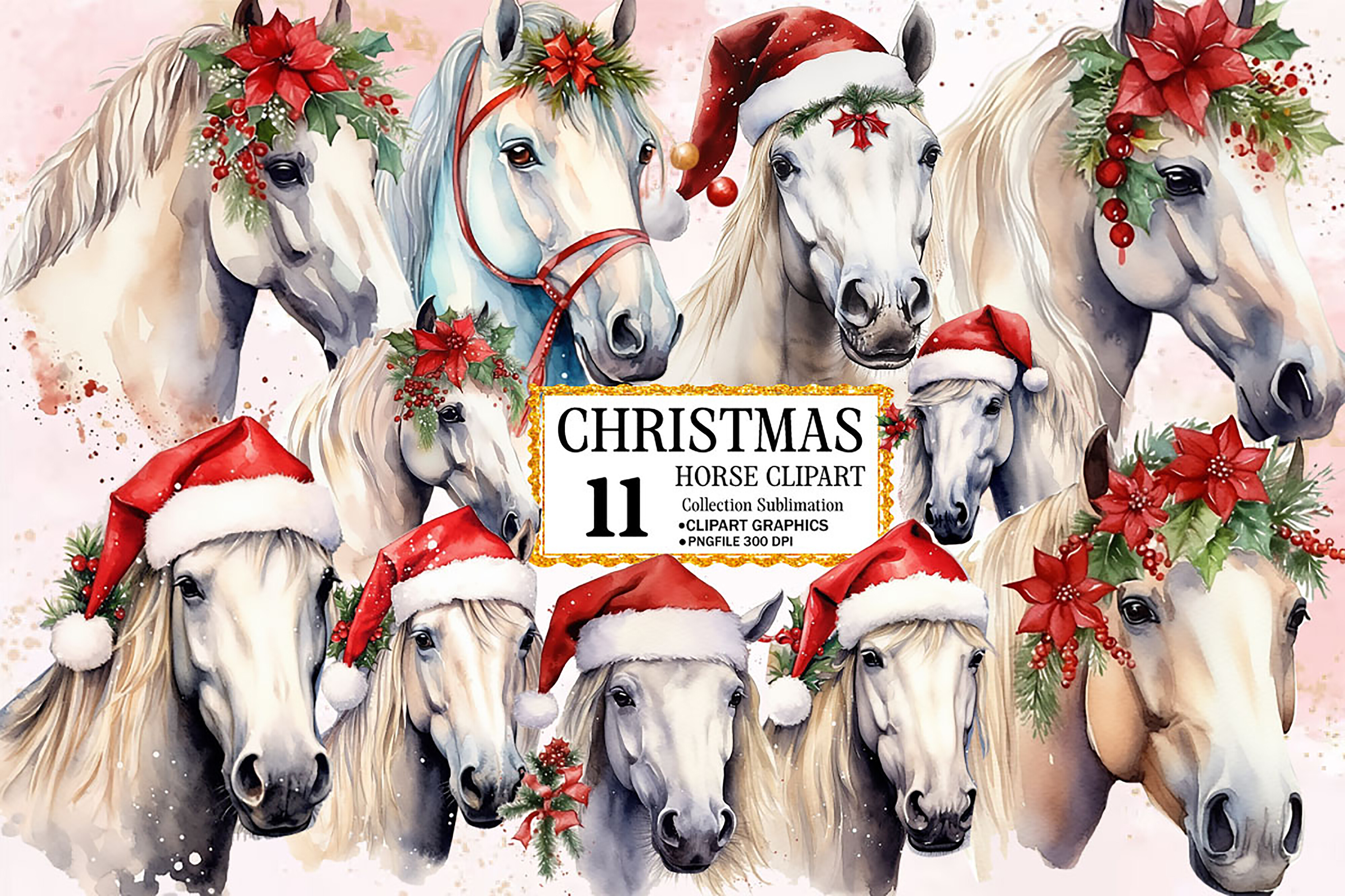 Christmas Horses Clipart Bundle Graphic by Ak Artwork · Creative Fabrica