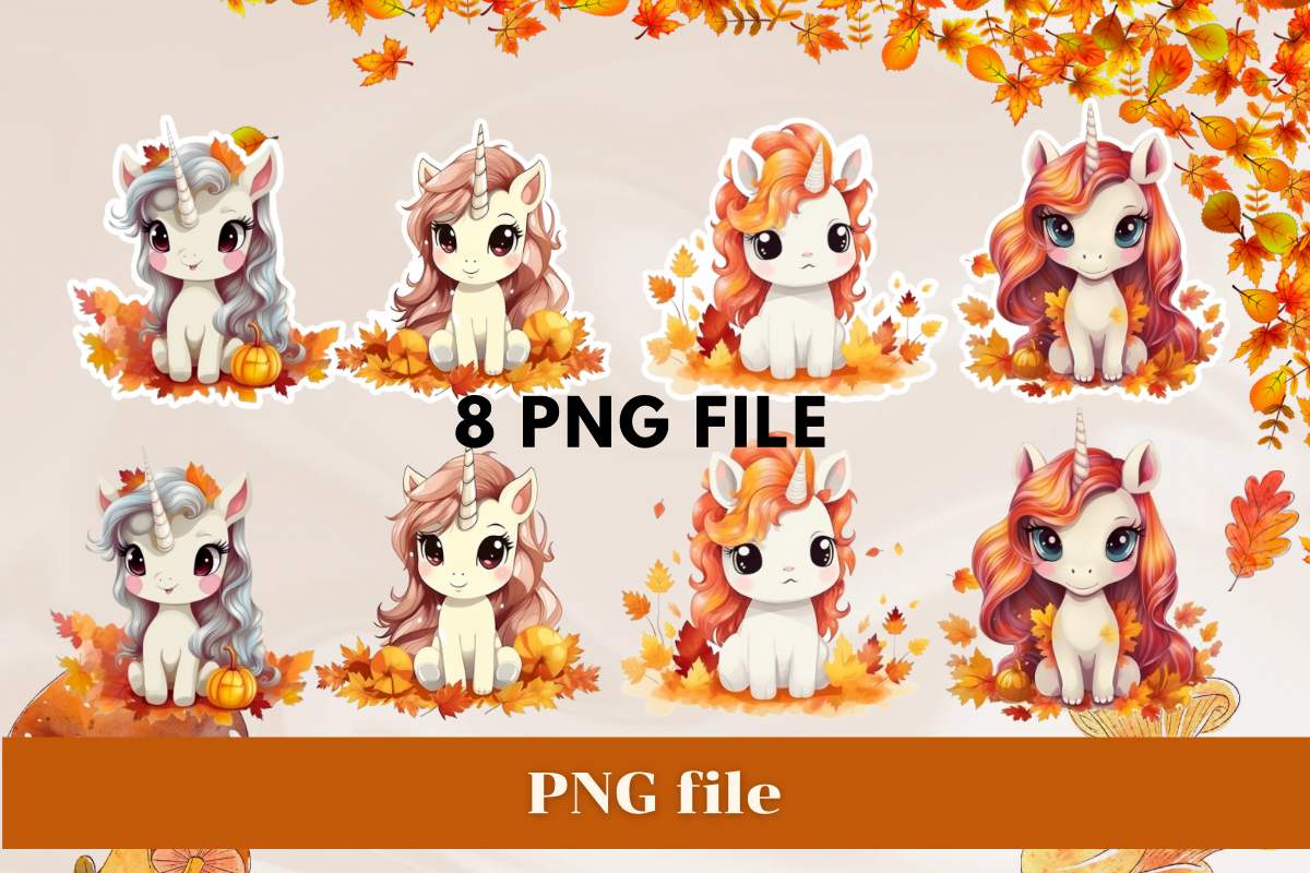 Cute Unicorn Autumn Sticker Clipart Graphic by skaw0414 · Creative Fabrica