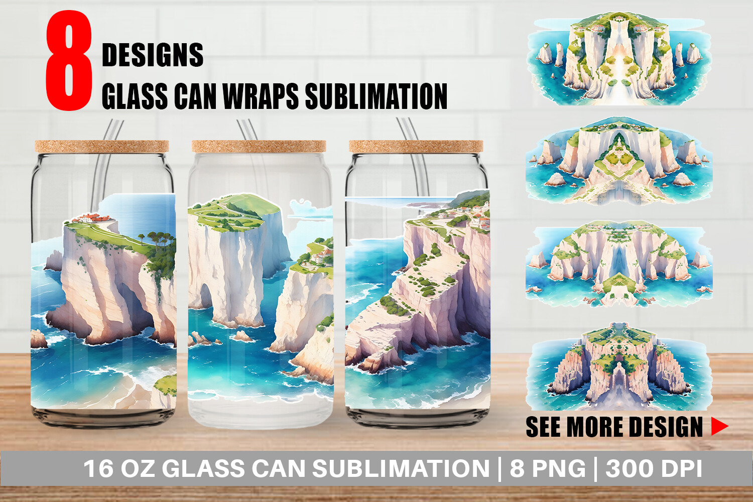 Glass Can Coastal Cliffs Landscape Graphic by Artnoy · Creative Fabrica