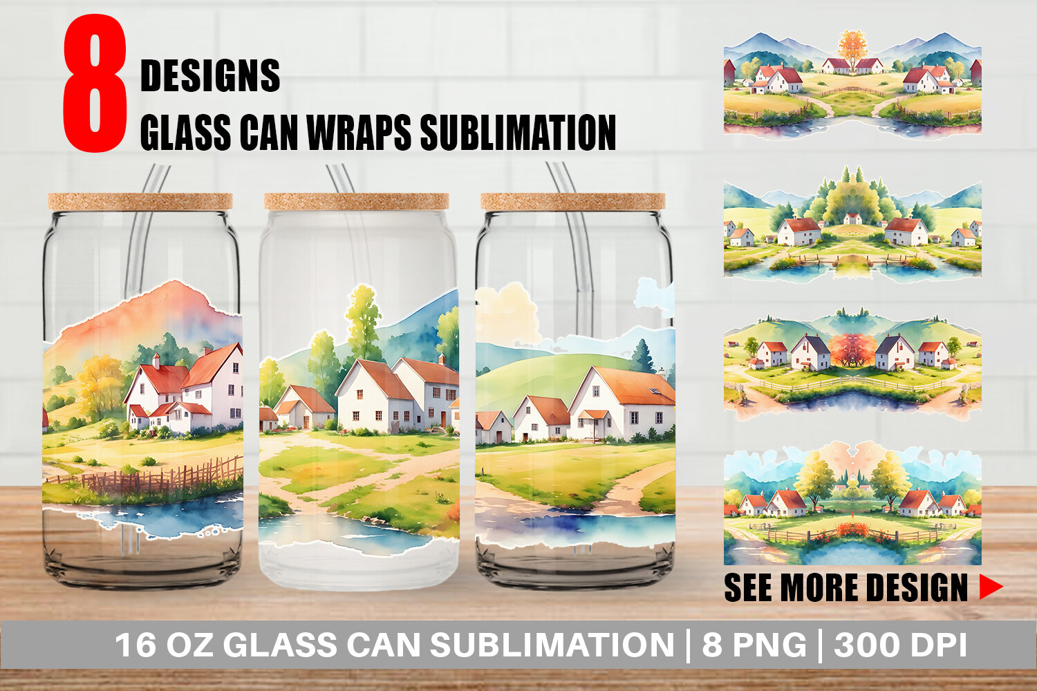 Glass Can Farmhouses Landscape Graphic by Artnoy · Creative Fabrica