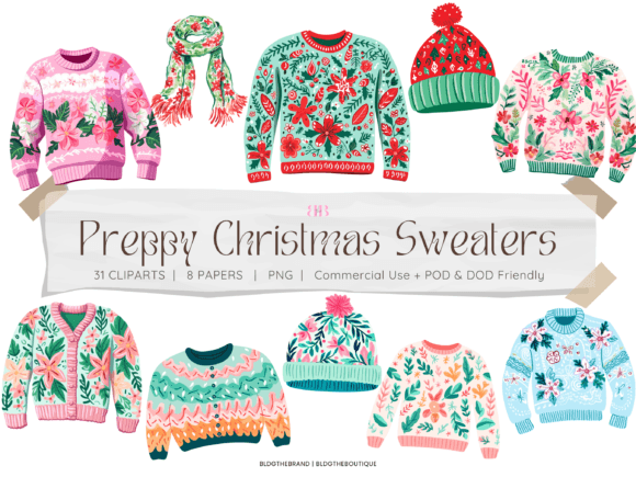 39 Preppy Christmas Sweater PNG Cliparts