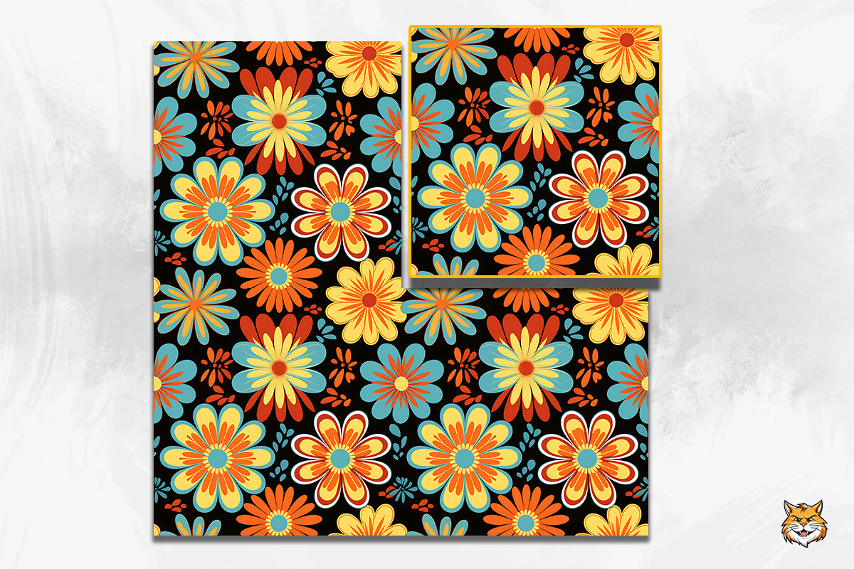 70S Retro Groovy Floral Seamless Pattern Graphic by Meow.Backgrounds ...
