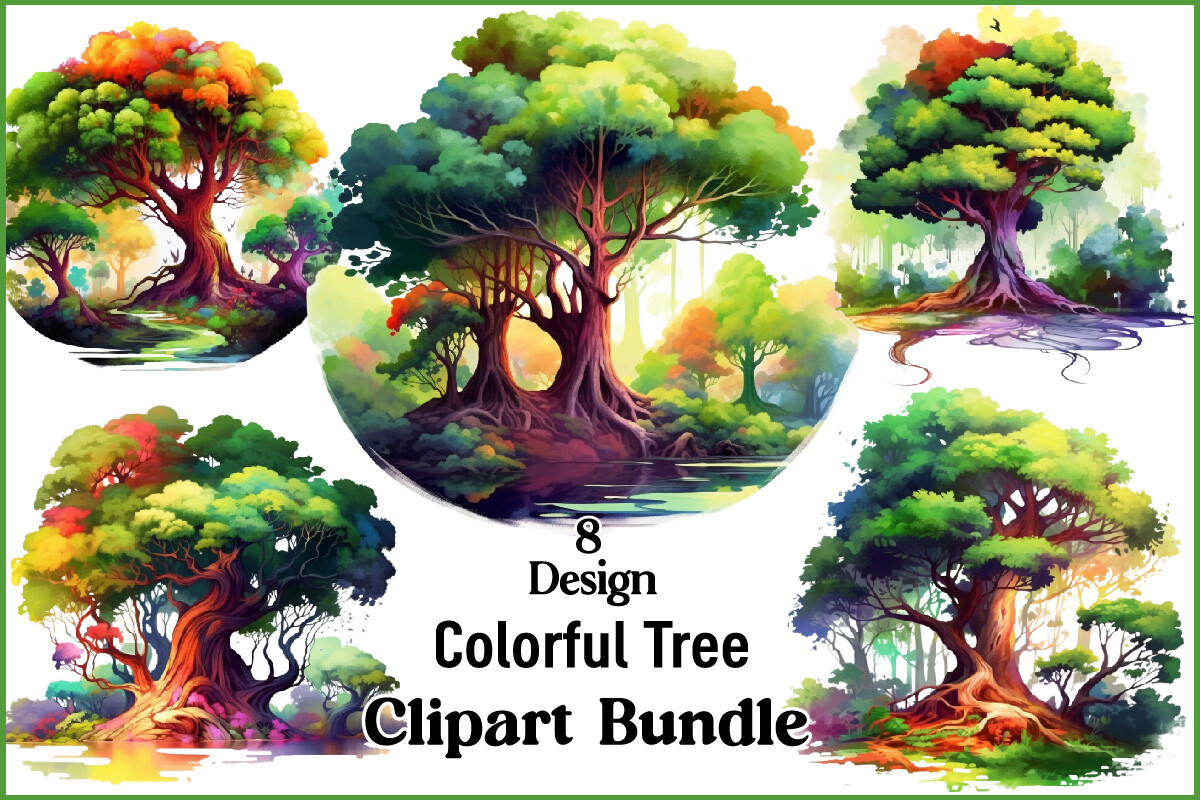 Colorful Tree Clipart PNG Bundle Graphic by Bundle · Creative Fabrica