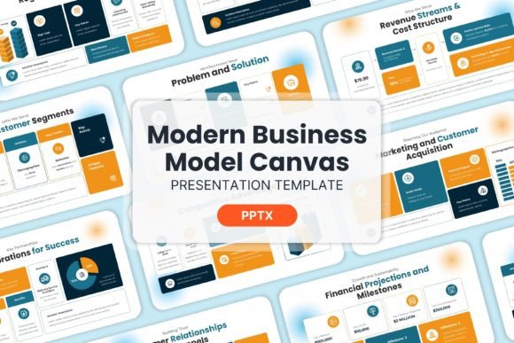 Modern business model PowerPoint template with organized startup slides