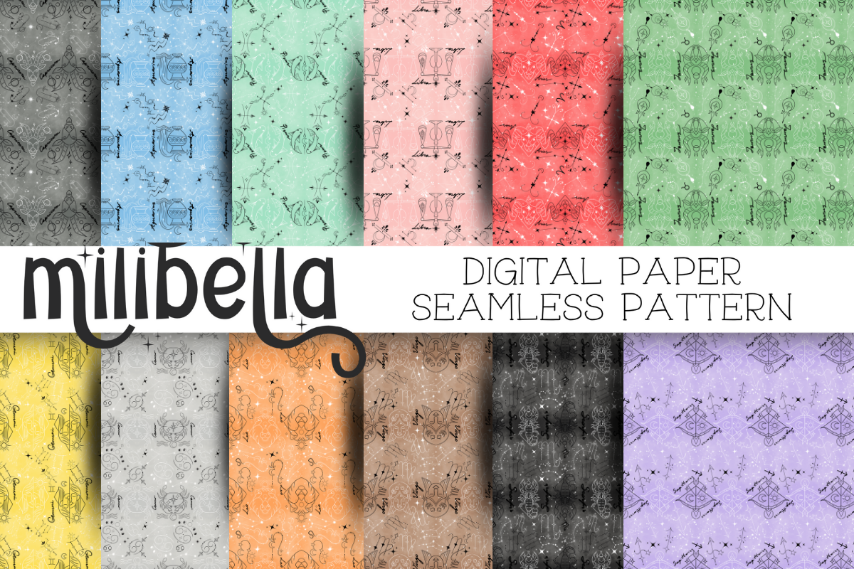 Zodiac Seamless Pattern Paper Graphic by MiliBella · Creative Fabrica