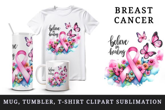 Breast Cancer Tumbler, Mug Wrap, Clipart Gráfico Artesanato Por Tati Design