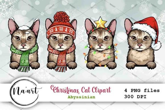 Christmas Cat Clipart - Abyssinian Graphic by Na'Art · Creative Fabrica