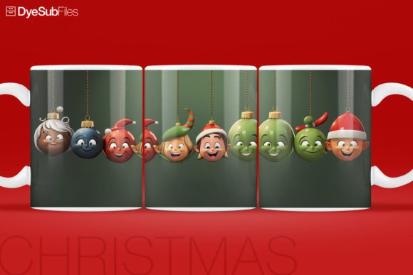 Christmas Fun Baubles Coffee Mug Wrap Graphics 1