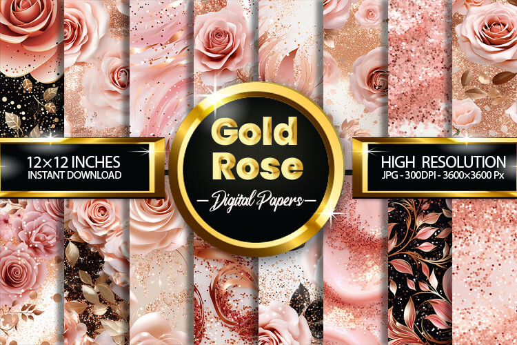 Gold Rose Digital Papers Graphic by Hurairagraphics · Creative Fabrica