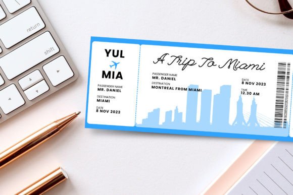 Miami Boarding Pass Canva Template PDF