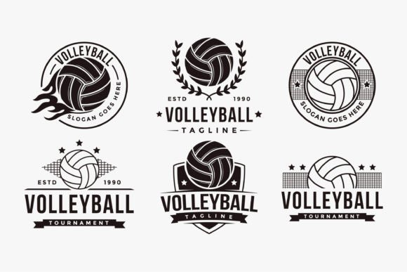 Set Vintage Badge Emblem Volley Logo