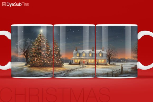 Vintage Christmas Painting Mug Wrap Graphics 1