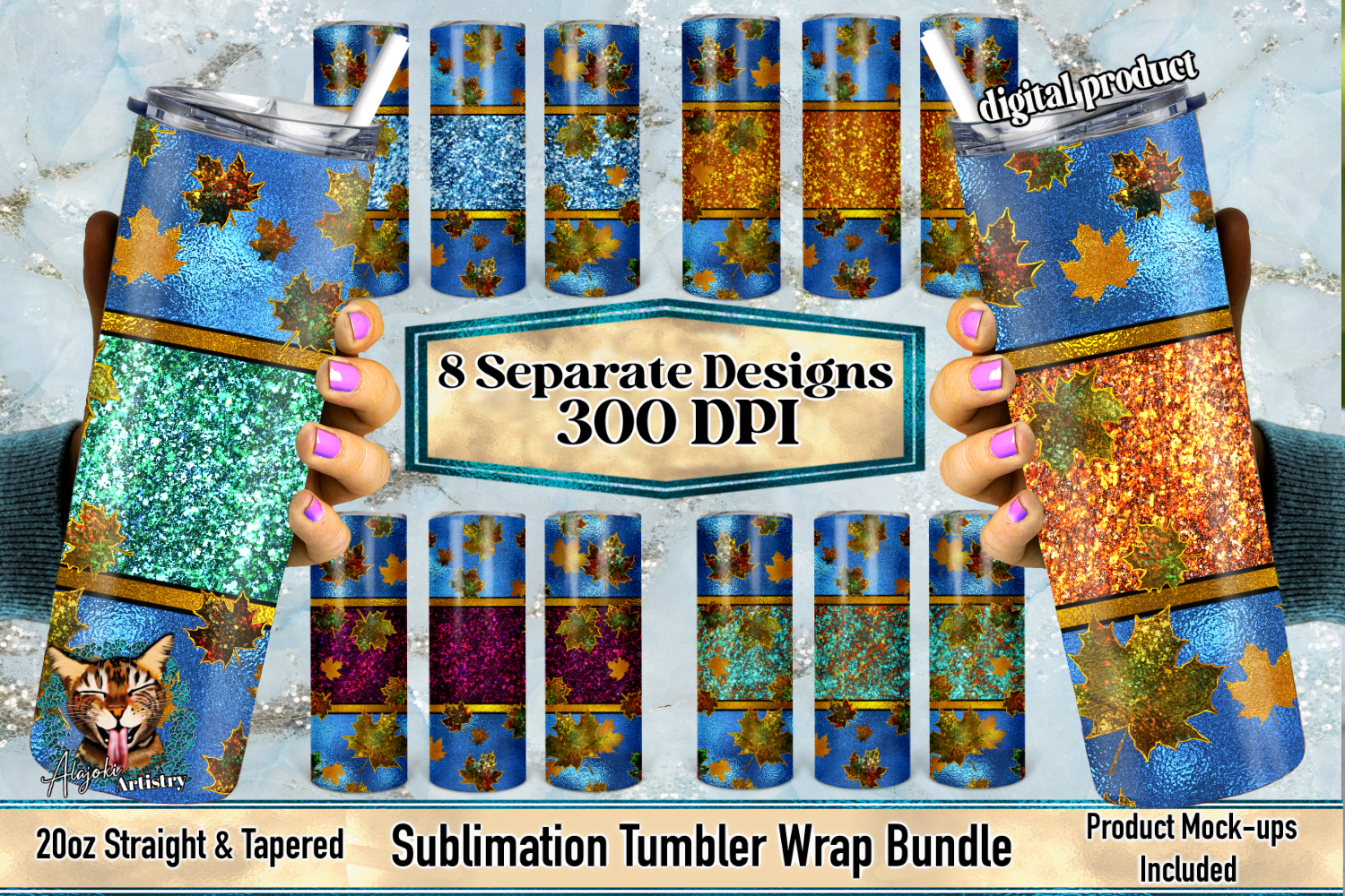 Blue Fall Leaves Tumbler Wrap Bundle Graphic by Alajoki Artistry ...