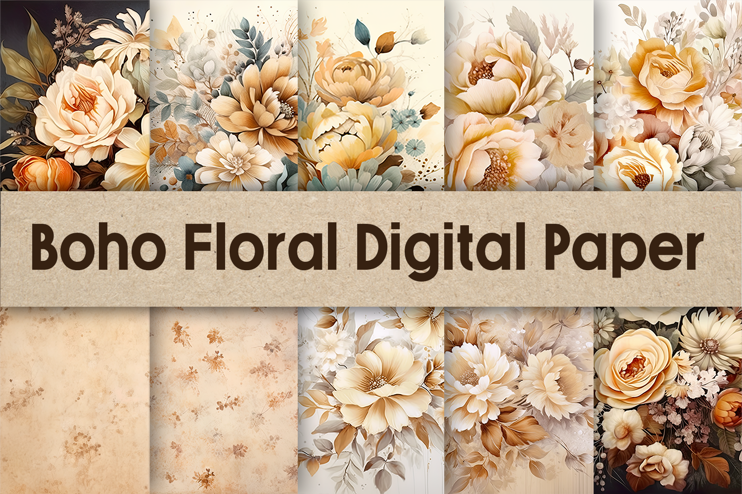 Boho Floral Digital Paper Background Graphic by Pamilah · Creative Fabrica