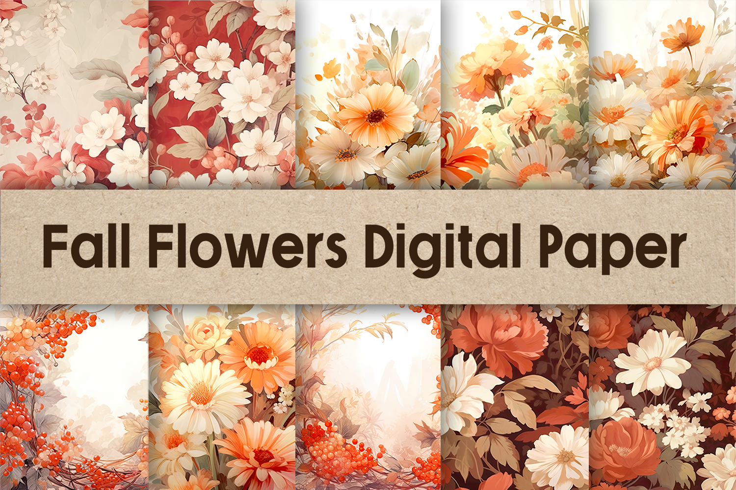 Fall Flowers Digital Paper Background Graphic by Pamilah · Creative Fabrica
