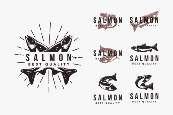 Set of Vintage Salmon Fish Logo